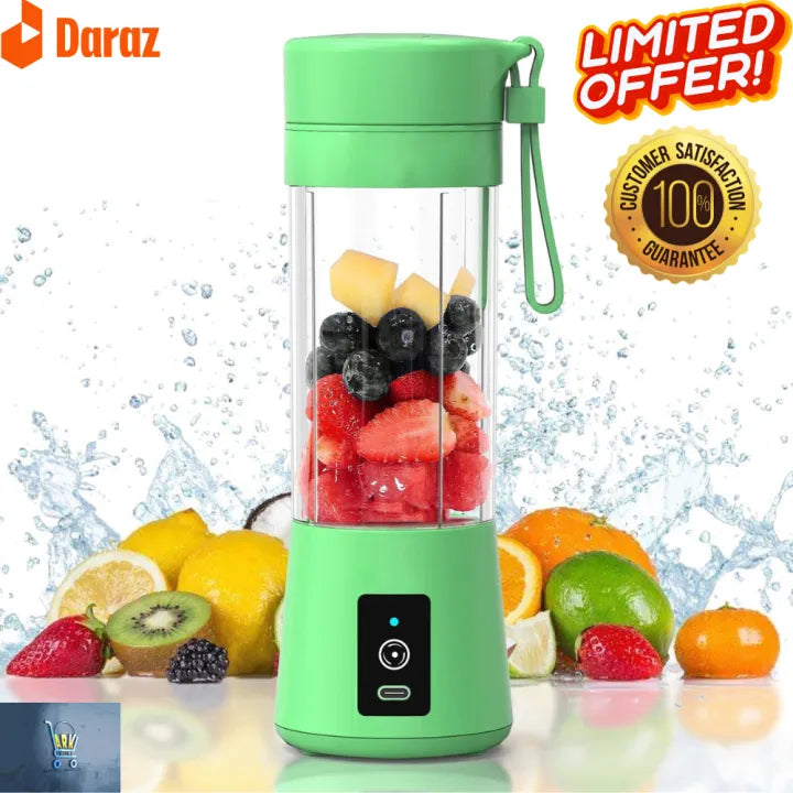 OASIS BLUE Mini Jucier Machine - USB Rechargeable Mini Portable Juicer Blender with 6 Blades - Personal Size Power Mixer for Fresh Fruits, Shakes, and Smoothies - Food Grade 380ml Water Bottle - Ideal for Gym, Outdoor Use - Portable Juicer Cup