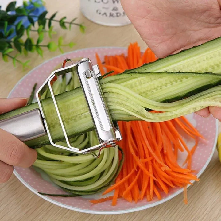 Julienne Peeler 2 in 1 Grater Cutter Slicer Double Planing Stainless Steel Serrated Blades Julie Julian Piller for Potato Carrot Cucumber Apple Melon Vegetables & Fruits Multi-functional Cooking Tool Gadget for Kitchen Accessories