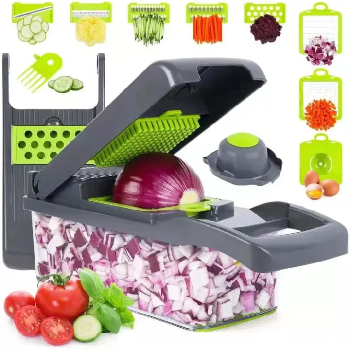 Nicer Dicer Plus 12-in-1 Vegetable Cutter, Fruit Slicer, Vegetable Peeler, All-in-One Vegetable & Fruit Slicer, Peeler & Grater 5-in-1 Multifunctional High-Quality Vegetable & Fruit Slicer With Five Changeable Blades, Hand Protector