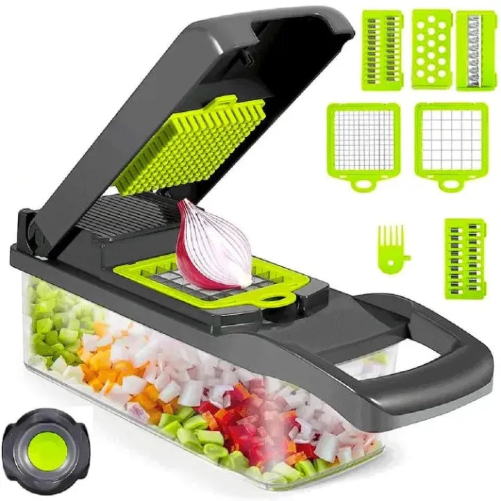 Nicer Dicer Plus 12-in-1 Vegetable Cutter, Fruit Slicer, Vegetable Peeler, All-in-One Vegetable & Fruit Slicer, Peeler & Grater 5-in-1 Multifunctional High-Quality Vegetable & Fruit Slicer With Five Changeable Blades, Hand Protector