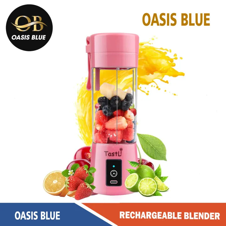 OASIS BLUE Mini Jucier Machine - USB Rechargeable Mini Portable Juicer Blender with 6 Blades - Personal Size Power Mixer for Fresh Fruits, Shakes, and Smoothies - Food Grade 380ml Water Bottle - Ideal for Gym, Outdoor Use - Portable Juicer Cup