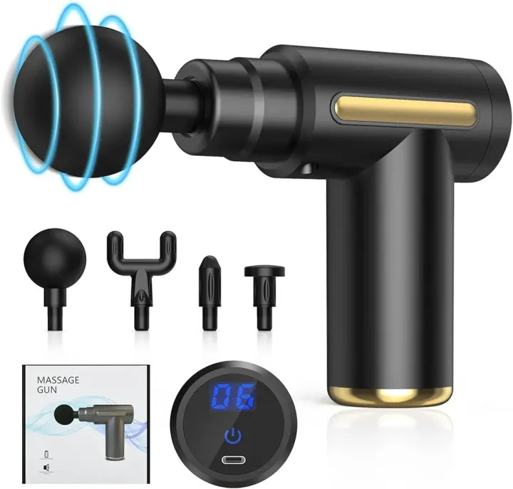 Massage Gun 5 in 1 Multifunctional Electric Full Body Massage Equipment Set for Deep Tissue Relief & Full Body Relaxation 6 Speeds with 4 Massage Heads Pysiotherapy Massager Gun