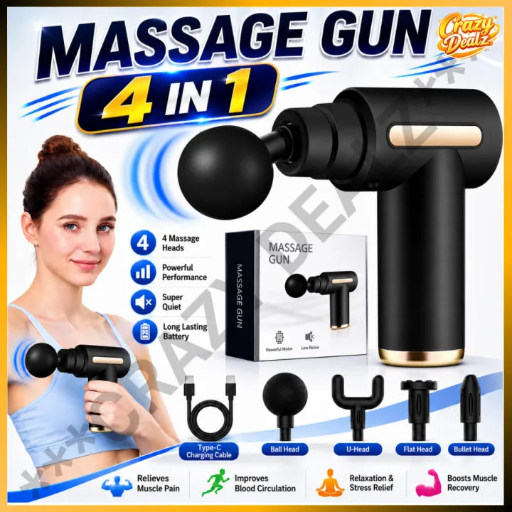 Massage Gun 5 in 1 Multifunctional Electric Full Body Massage Equipment Set for Deep Tissue Relief & Full Body Relaxation 6 Speeds with 4 Massage Heads Pysiotherapy Massager Gun